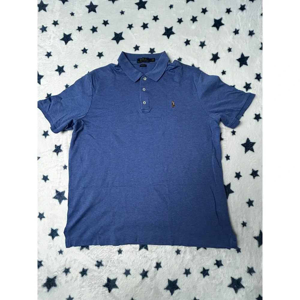 Polo Ralph Lauren Mens Large Blue Classic Fit Pony Polo Shirt Short Sleeve
